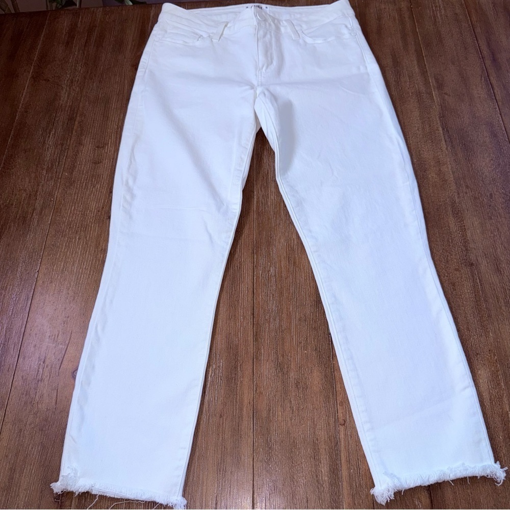 Paige Skyline Skinny Jeans White Raw Hem Mid Rise - Picture 5 of 8